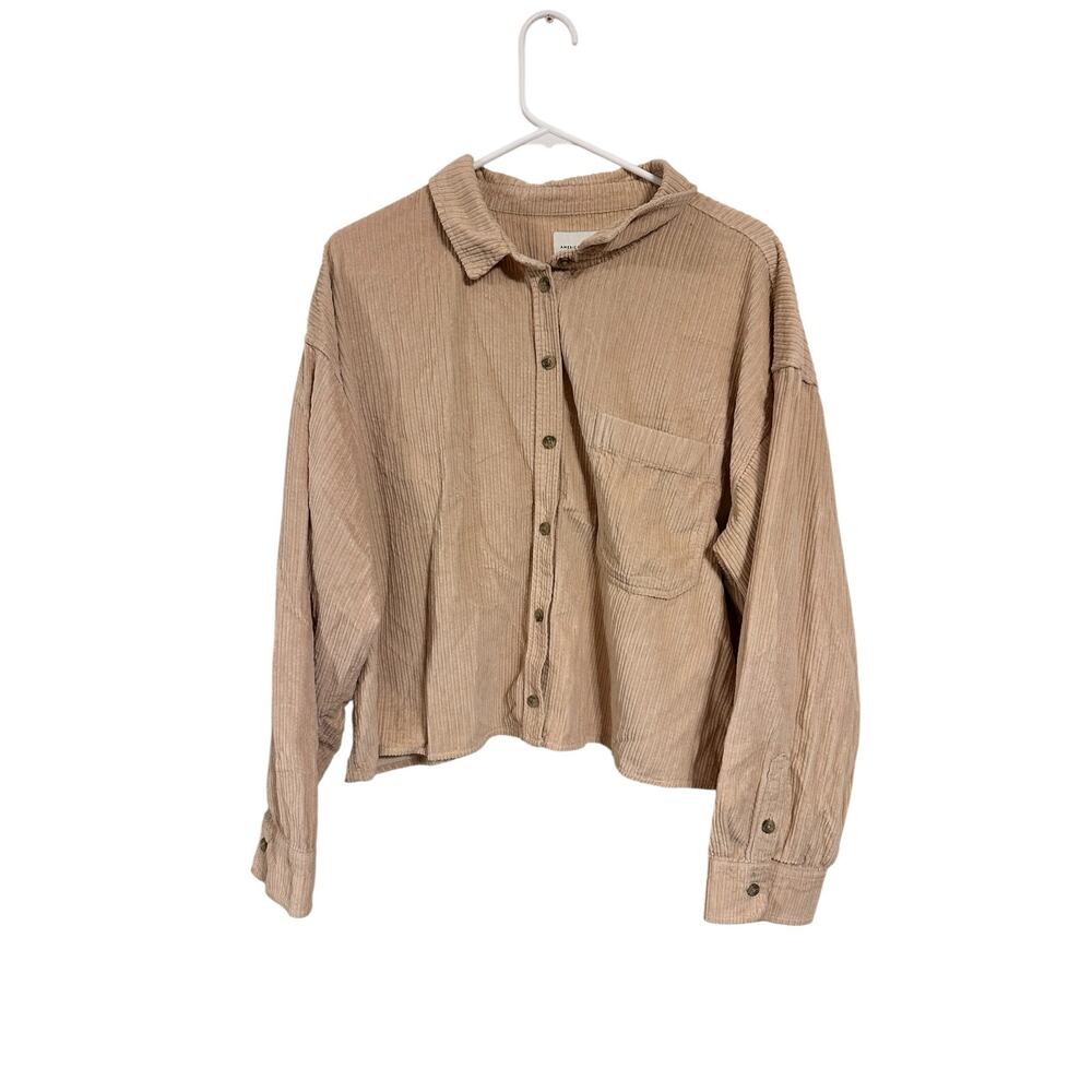 American Eagle Corduroy Tan Button Down Shirt Women’s Size XL